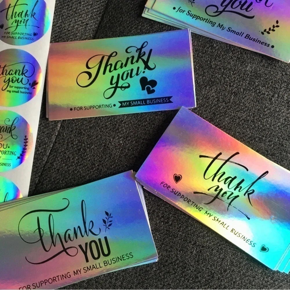 Reseller Starter Set - Silver Holographic Thank You Cards (30), Stickers (60)